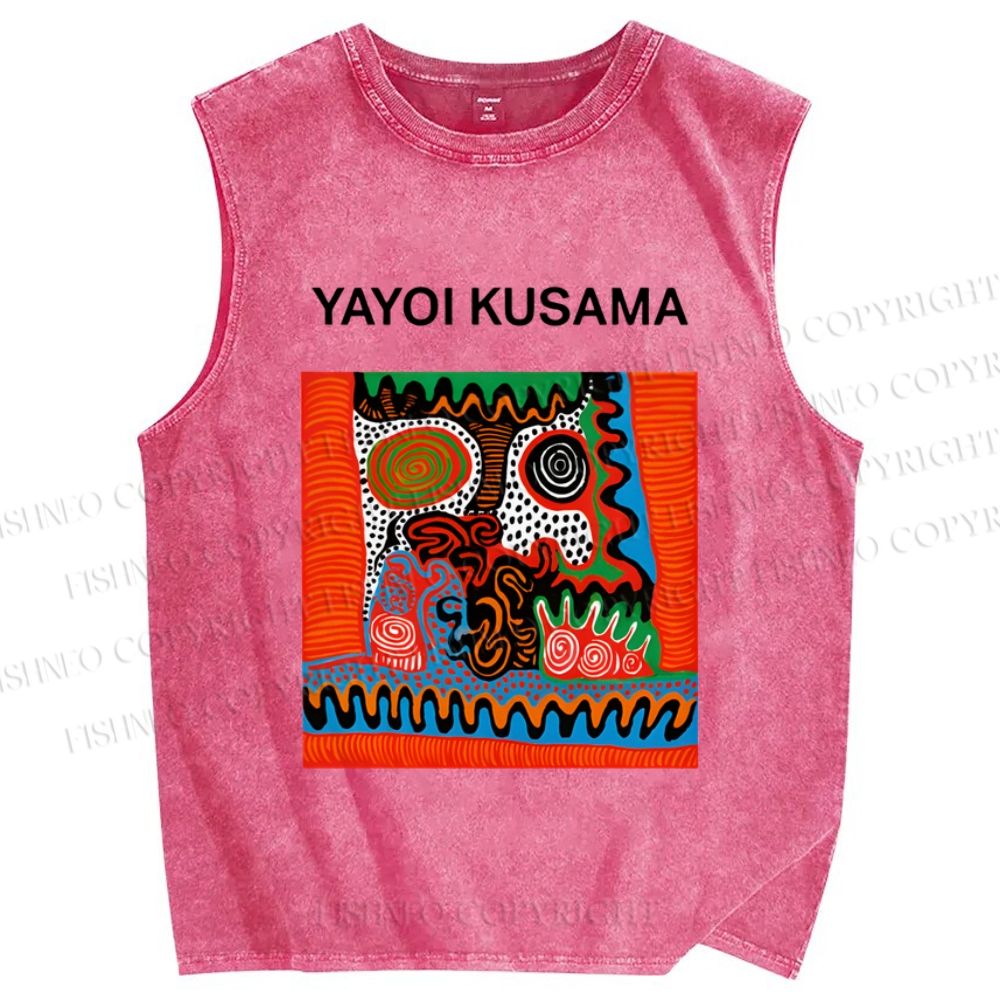 Unisex Yayoi Kusama Art Portraits Printed Washed Tank Top