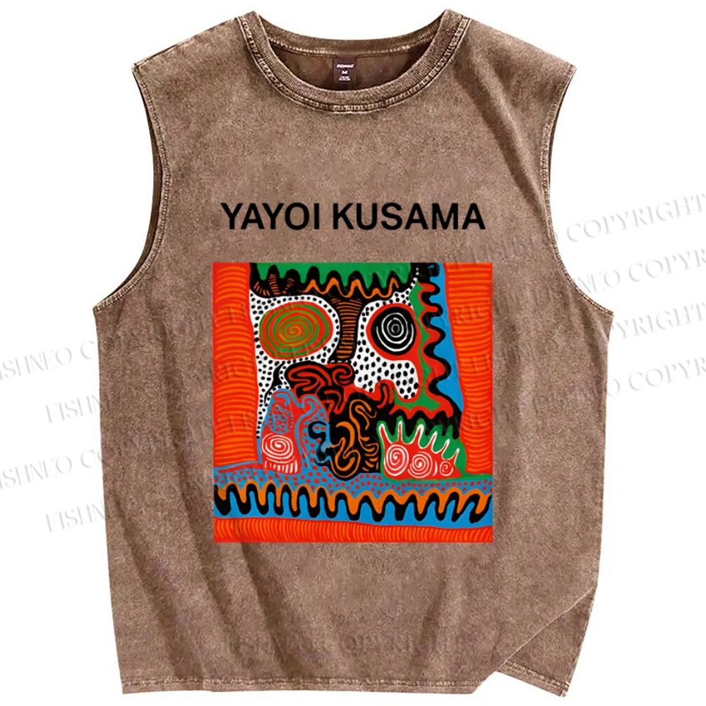 Unisex Yayoi Kusama Art Portraits Printed Washed Tank Top