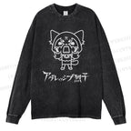 Unisex Casual Washed Aggretsuko Printed Long Sleeve T-shirt