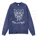Unisex Casual Washed Aggretsuko Printed Long Sleeve T-shirt
