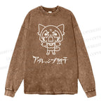 Unisex Casual Washed Aggretsuko Printed Long Sleeve T-shirt