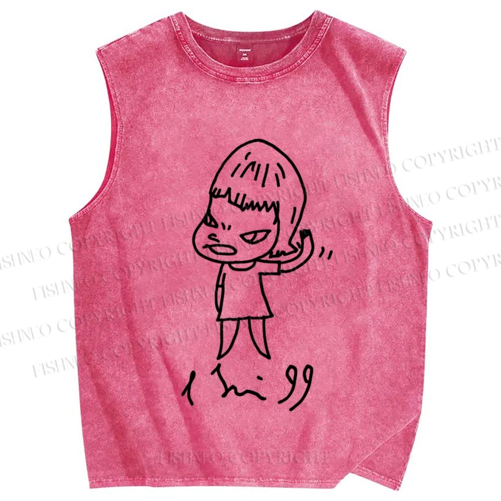 Unisex Japanese Art Yoshitomo Nara Printed Washed Tank Top