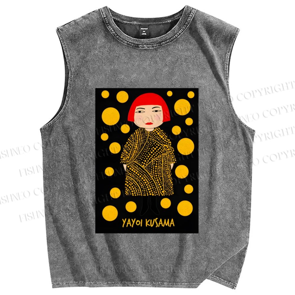 Unisex Yayoi Kusama Printed Washed Tank Top