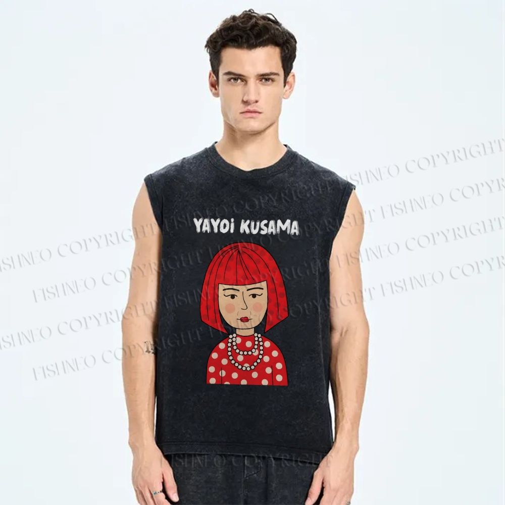 Unisex Yayoi Kusama Printed Washed Tank Top