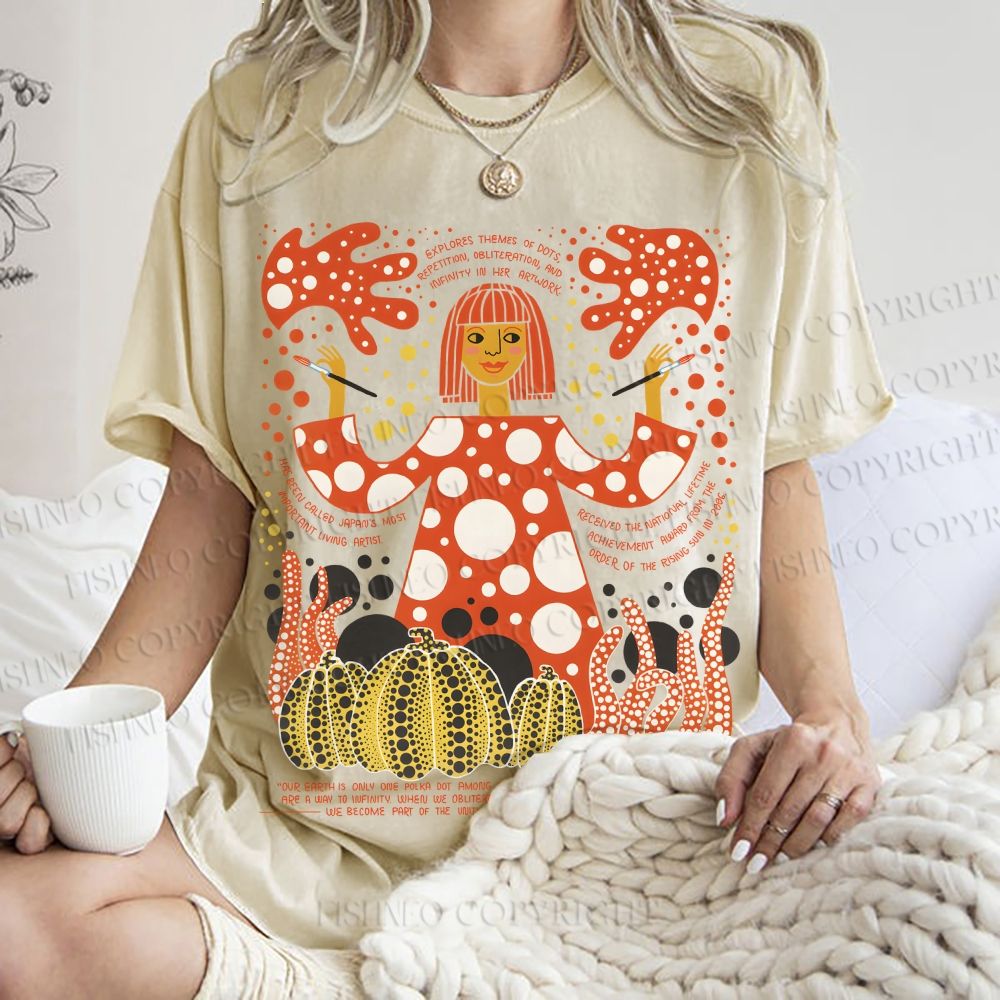 Unisex Yayoi Kusama Pumpkins Printed Washed Tee