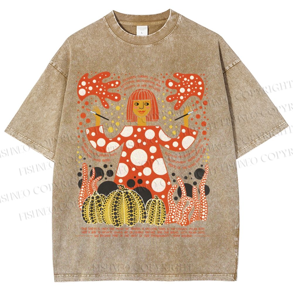 Unisex Yayoi Kusama Pumpkins Printed Washed Tee