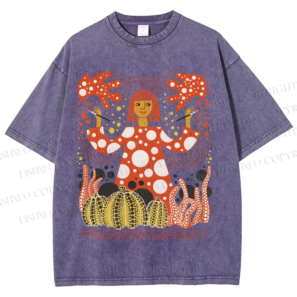 Unisex Yayoi Kusama Pumpkins Printed Washed Tee