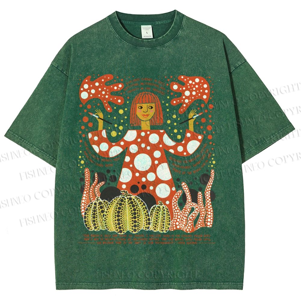 Unisex Yayoi Kusama Pumpkins Printed Washed Tee