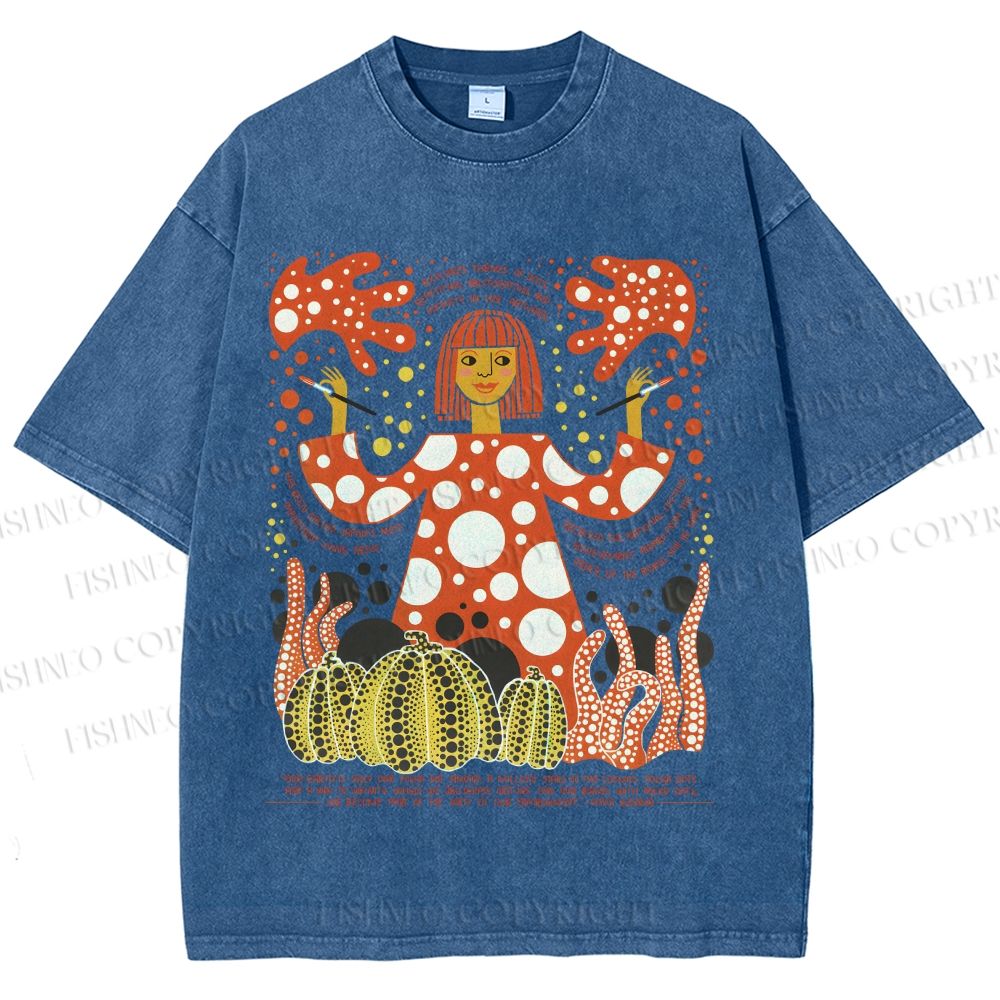 Unisex Yayoi Kusama Pumpkins Printed Washed Tee
