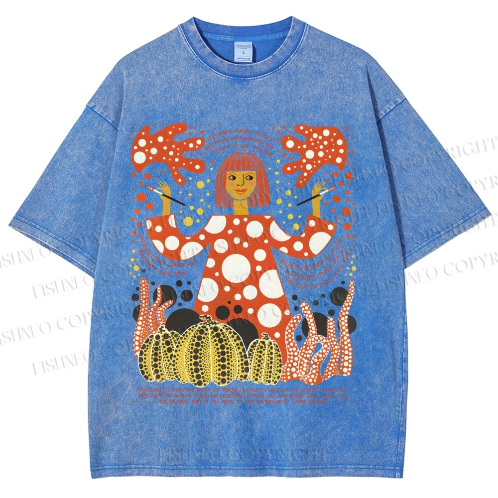 Unisex Yayoi Kusama Pumpkins Printed Washed Tee