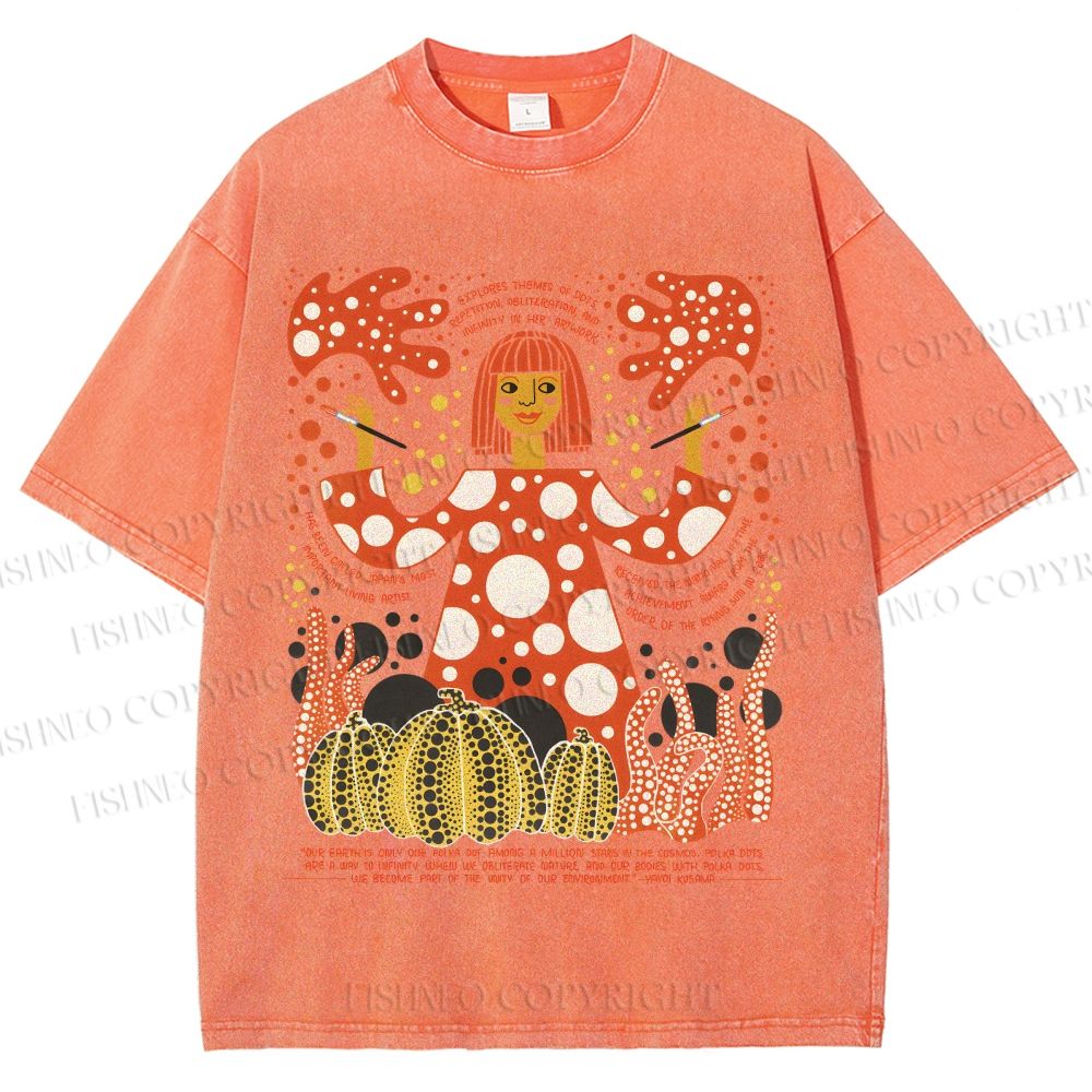 Unisex Yayoi Kusama Pumpkins Printed Washed Tee
