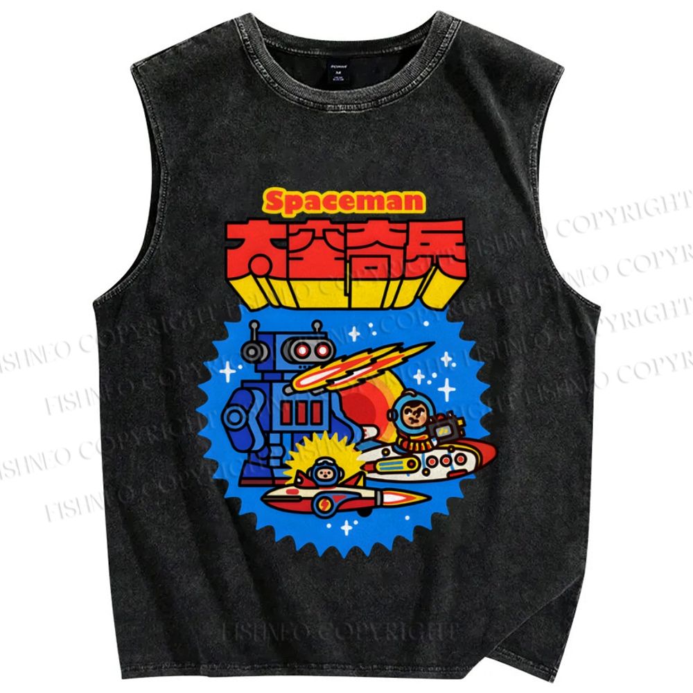 Unisex Spaceman Printed Washed Tank Top