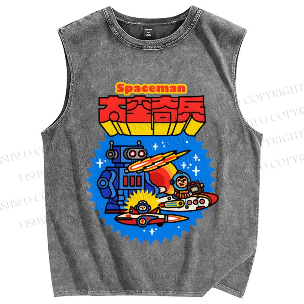 Unisex Spaceman Printed Washed Tank Top