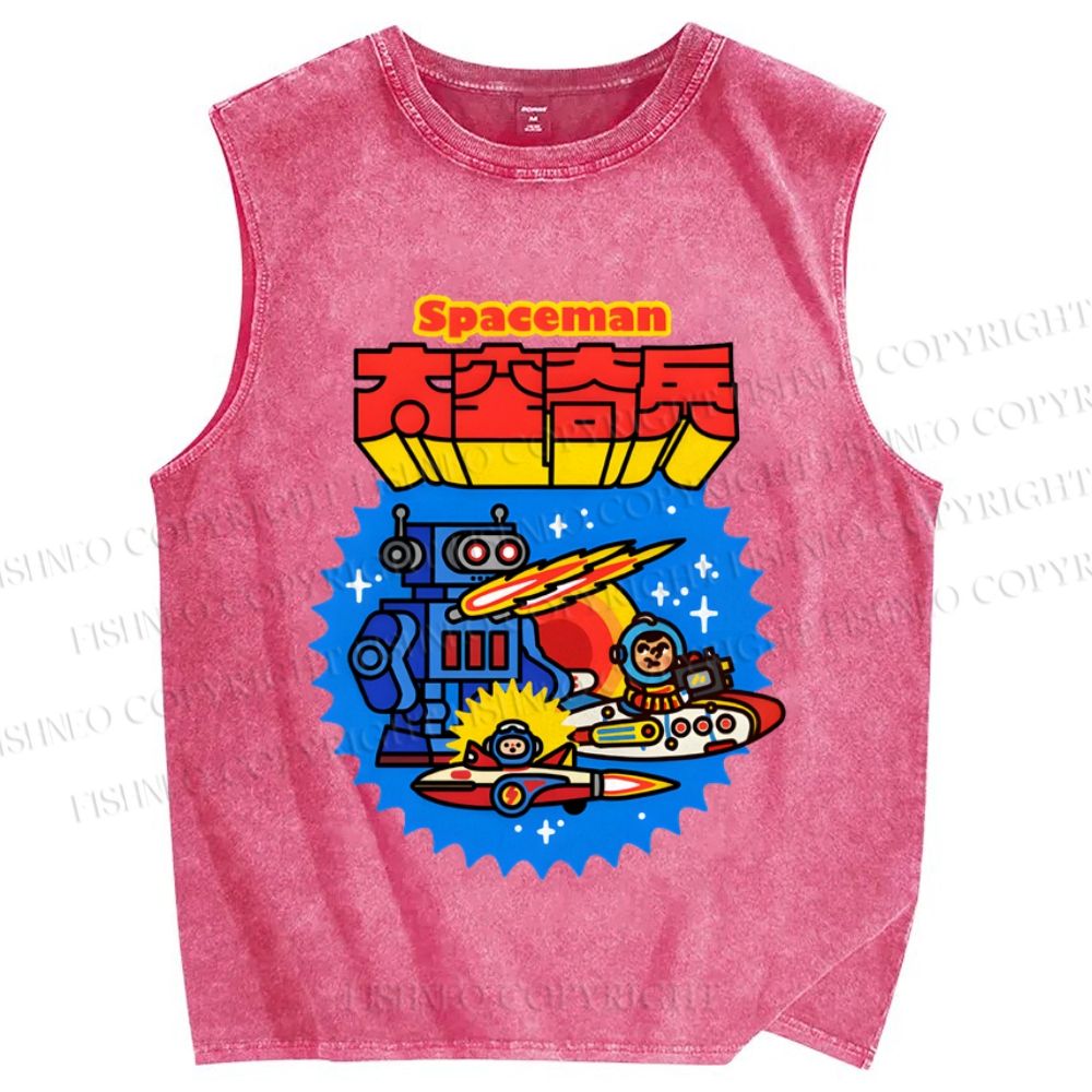 Unisex Spaceman Printed Washed Tank Top