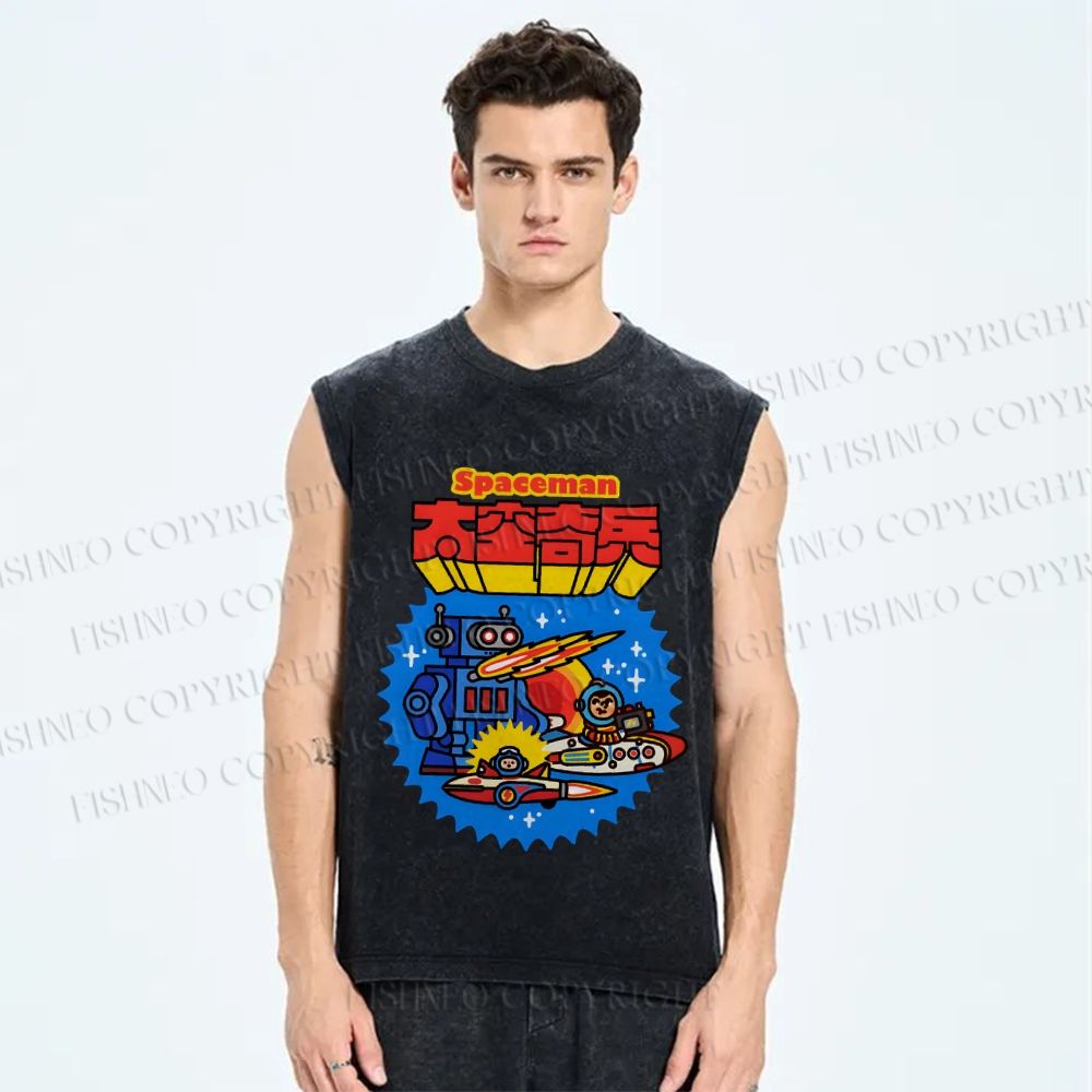 Unisex Spaceman Printed Washed Tank Top