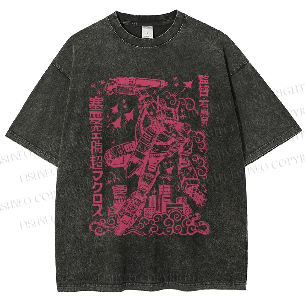 Unisex Vintage Japanese Anime Graffiti Printed Washed Tee
