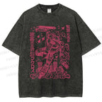 Unisex Vintage Japanese Anime Graffiti Printed Washed Tee