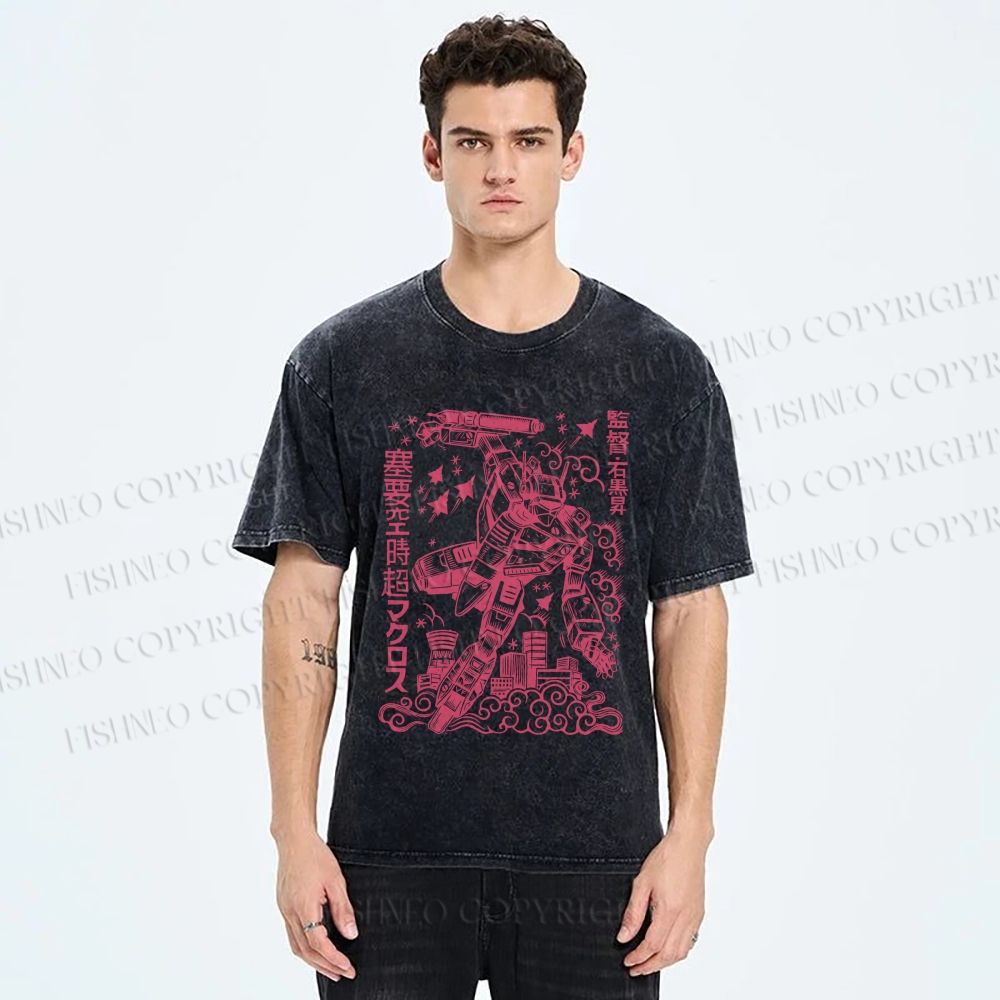 Unisex Vintage Japanese Anime Graffiti Printed Washed Tee