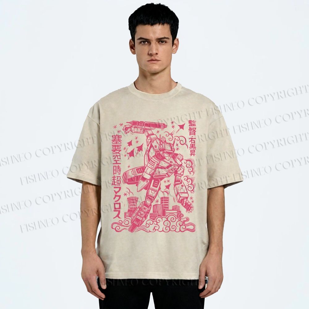 Unisex Vintage Japanese Anime Graffiti Printed Washed Tee