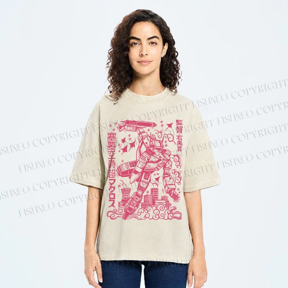 Unisex Vintage Japanese Anime Graffiti Printed Washed Tee