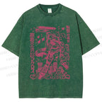 Unisex Vintage Japanese Anime Graffiti Printed Washed Tee