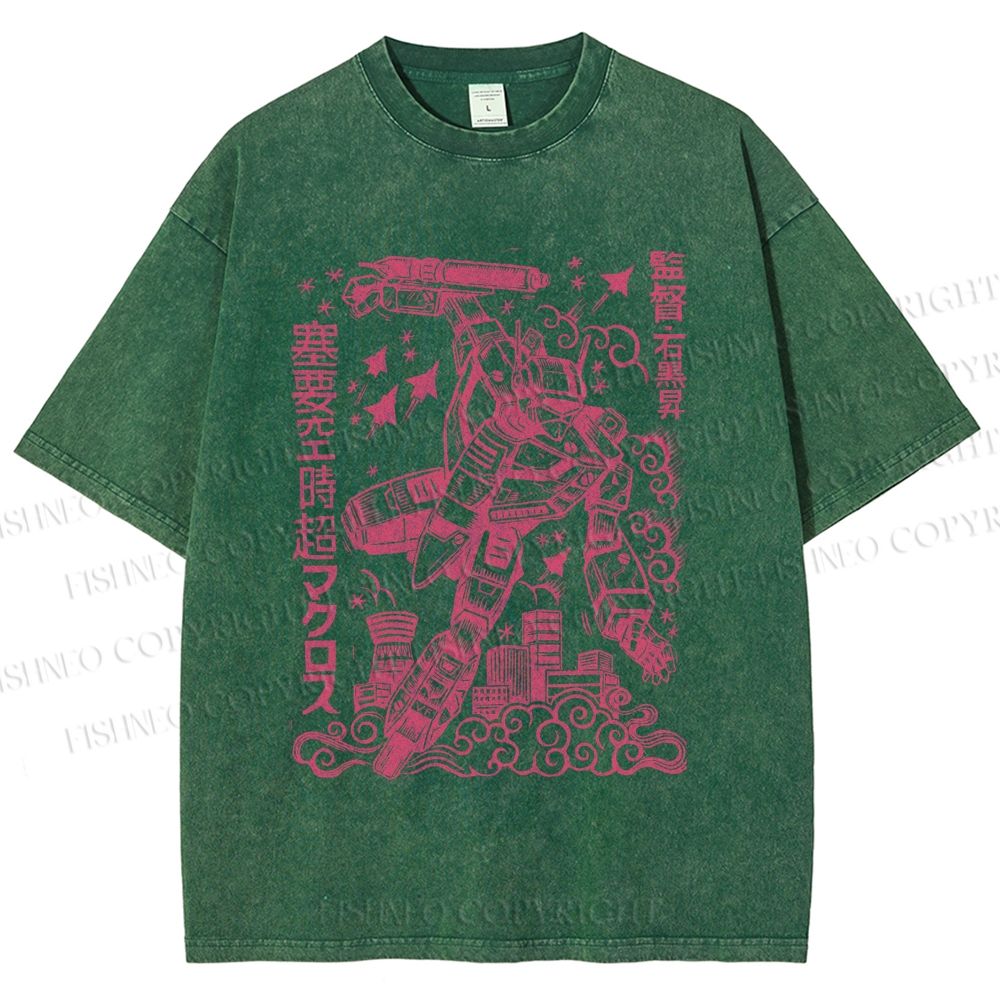 Unisex Vintage Japanese Anime Graffiti Printed Washed Tee
