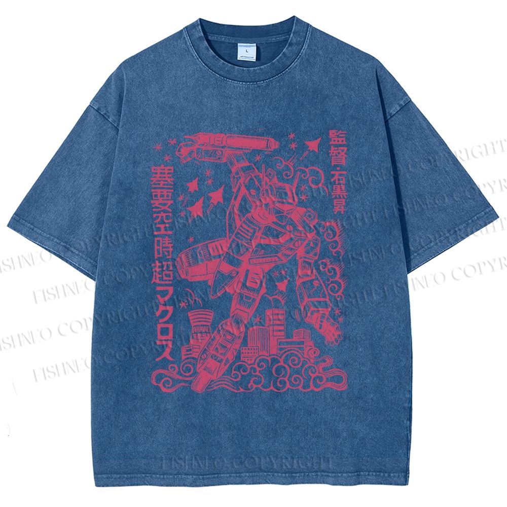 Unisex Vintage Japanese Anime Graffiti Printed Washed Tee
