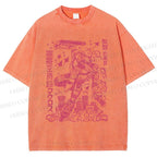Unisex Vintage Japanese Anime Graffiti Printed Washed Tee