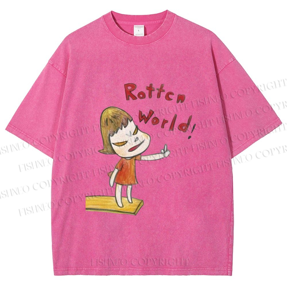 Unisex Japanese Art Yoshitomo Nara Rottcn World Printed Washed Tee