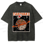 Unisex Japanese Planet Graffiti Printed Washed Tee