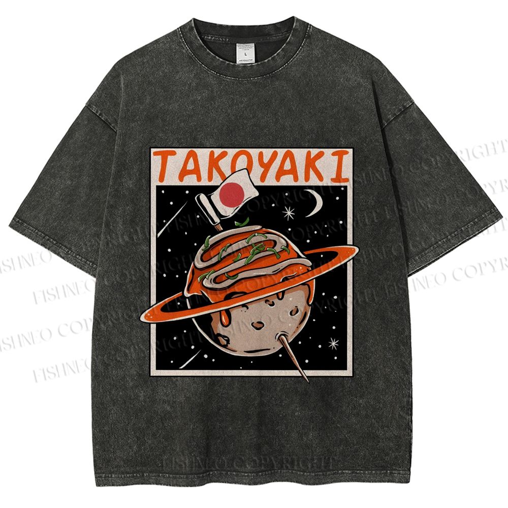 Unisex Japanese Planet Graffiti Printed Washed Tee