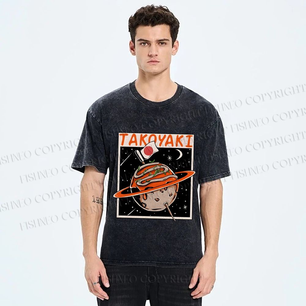Unisex Japanese Planet Graffiti Printed Washed Tee