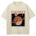 Unisex Japanese Planet Graffiti Printed Washed Tee