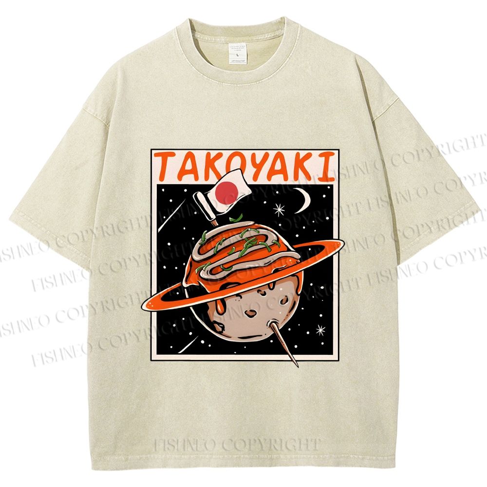 Unisex Japanese Planet Graffiti Printed Washed Tee