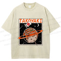 Unisex Japanese Planet Graffiti Printed Washed Tee