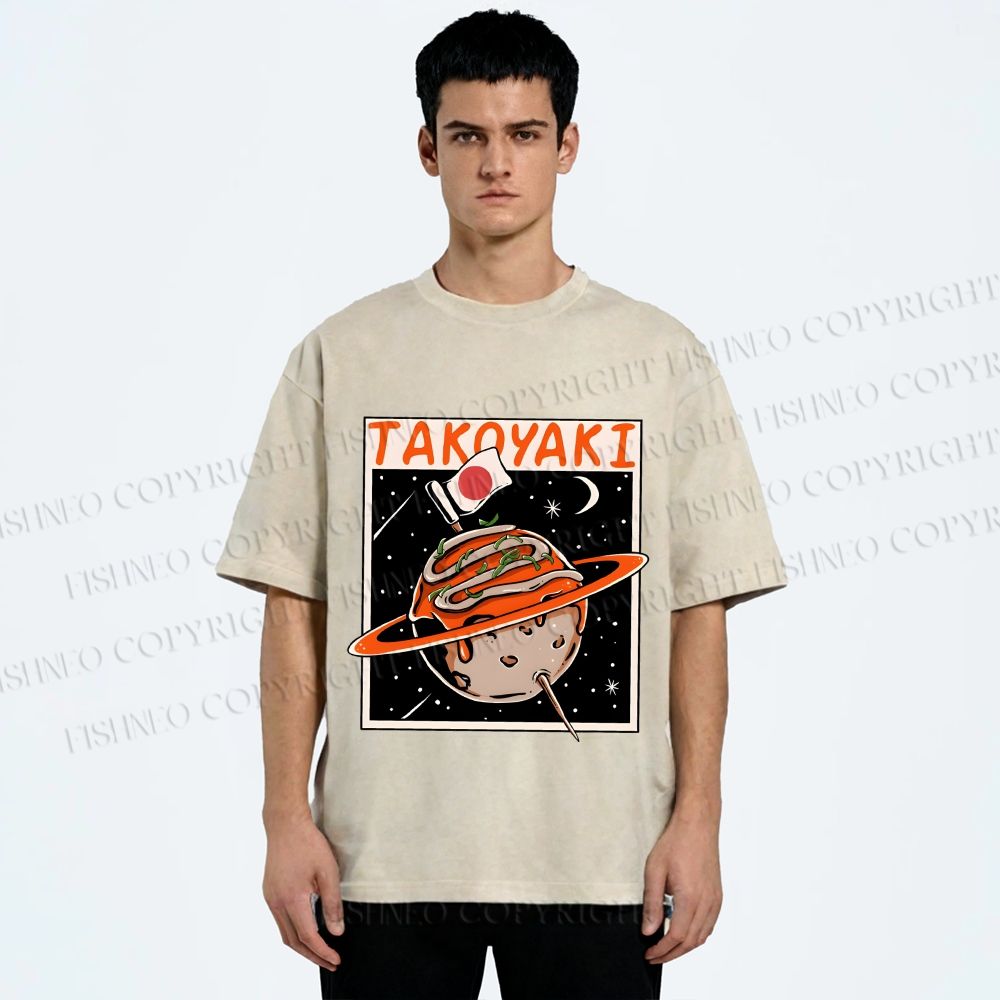 Unisex Japanese Planet Graffiti Printed Washed Tee