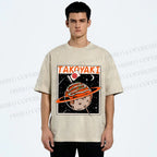 Unisex Japanese Planet Graffiti Printed Washed Tee