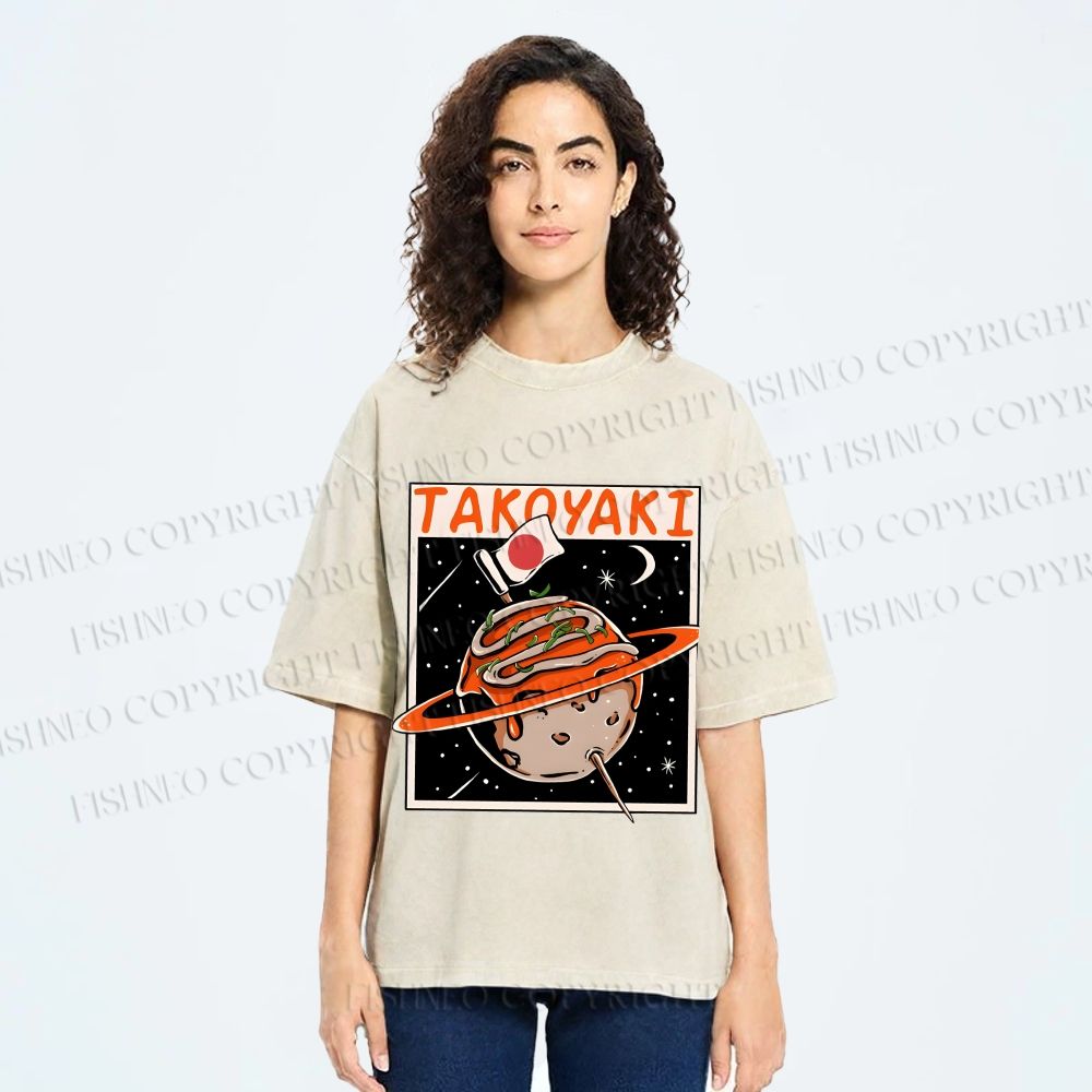 Unisex Japanese Planet Graffiti Printed Washed Tee