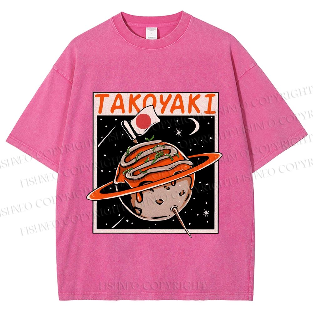Unisex Japanese Planet Graffiti Printed Washed Tee