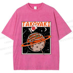 Unisex Japanese Planet Graffiti Printed Washed Tee