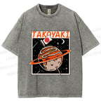 Unisex Japanese Planet Graffiti Printed Washed Tee