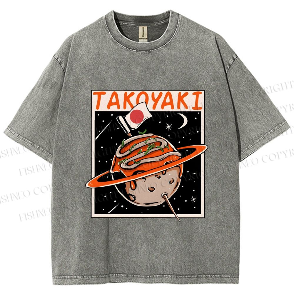 Unisex Japanese Planet Graffiti Printed Washed Tee