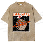 Unisex Japanese Planet Graffiti Printed Washed Tee