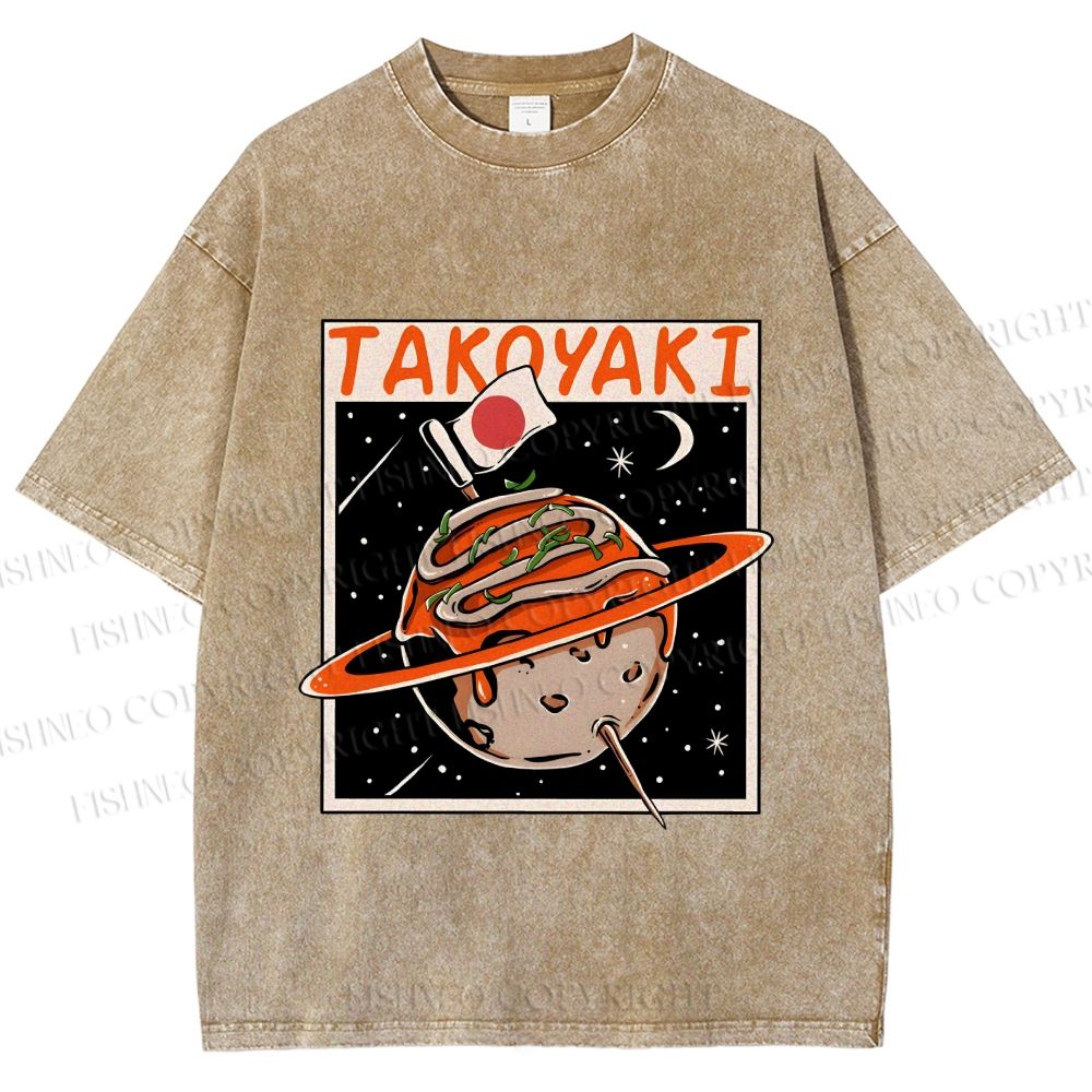 Unisex Japanese Planet Graffiti Printed Washed Tee