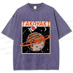Unisex Japanese Planet Graffiti Printed Washed Tee