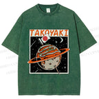 Unisex Japanese Planet Graffiti Printed Washed Tee