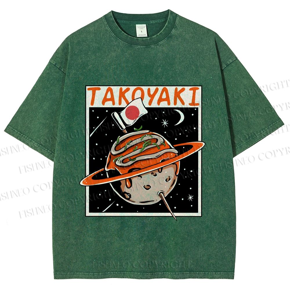 Unisex Japanese Planet Graffiti Printed Washed Tee