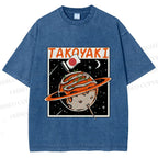 Unisex Japanese Planet Graffiti Printed Washed Tee