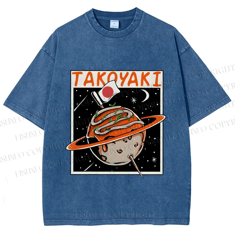 Unisex Japanese Planet Graffiti Printed Washed Tee
