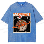 Unisex Japanese Planet Graffiti Printed Washed Tee